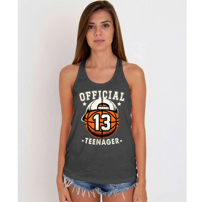 Teenager 13th Birthday 13 Year Boy Basketball Bday Women's Knotted Racerback Tank