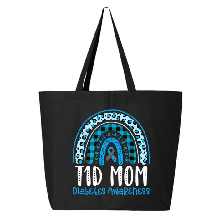 Type 1 Diabetes Awareness T1D Mom Blue Ribbon Rainbow 25L Jumbo Tote