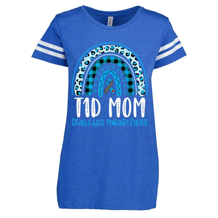 Type 1 Diabetes Awareness T1D Mom Blue Ribbon Rainbow Enza Ladies Jersey Football T-Shirt