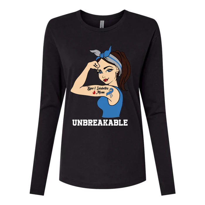 Type 1 Diabetes Mom Unbreakable Warrior Awareness Funny Gift Tee Gift Womens Cotton Relaxed Long Sleeve T-Shirt