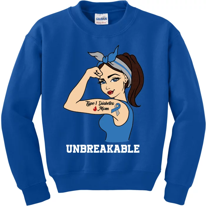 Type 1 Diabetes Mom Unbreakable Warrior Awareness Funny Gift Tee Gift Kids Sweatshirt