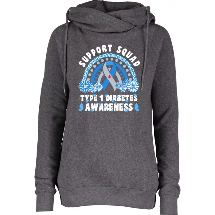 Type 1 Diabetes T1D Support Squad Womens Funnel Neck Pullover Hood