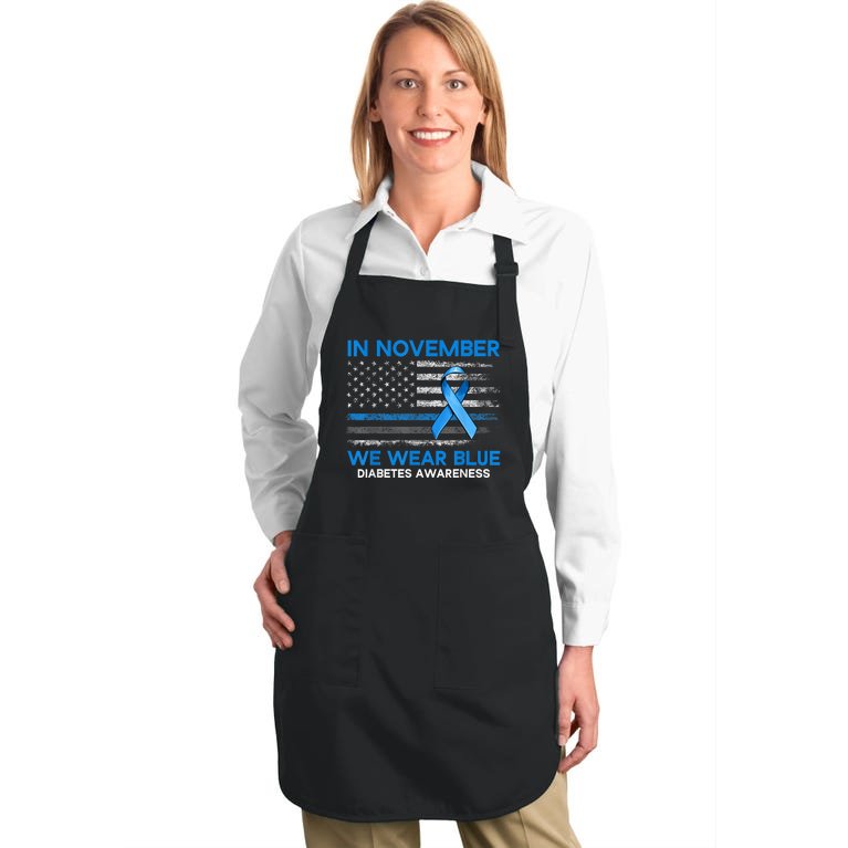 Type 1 Diabetes Awareness American US Flag Blue Ribbon Gifts Full-Length Apron With Pockets
