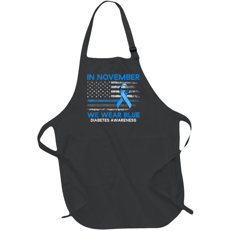 Type 1 Diabetes Awareness American US Flag Blue Ribbon Gifts Full-Length Apron With Pockets