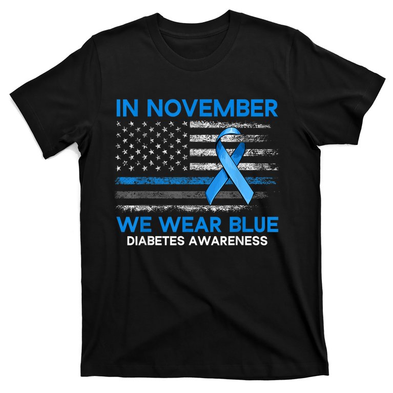 Type 1 Diabetes Awareness American US Flag Blue Ribbon Gifts T-Shirt
