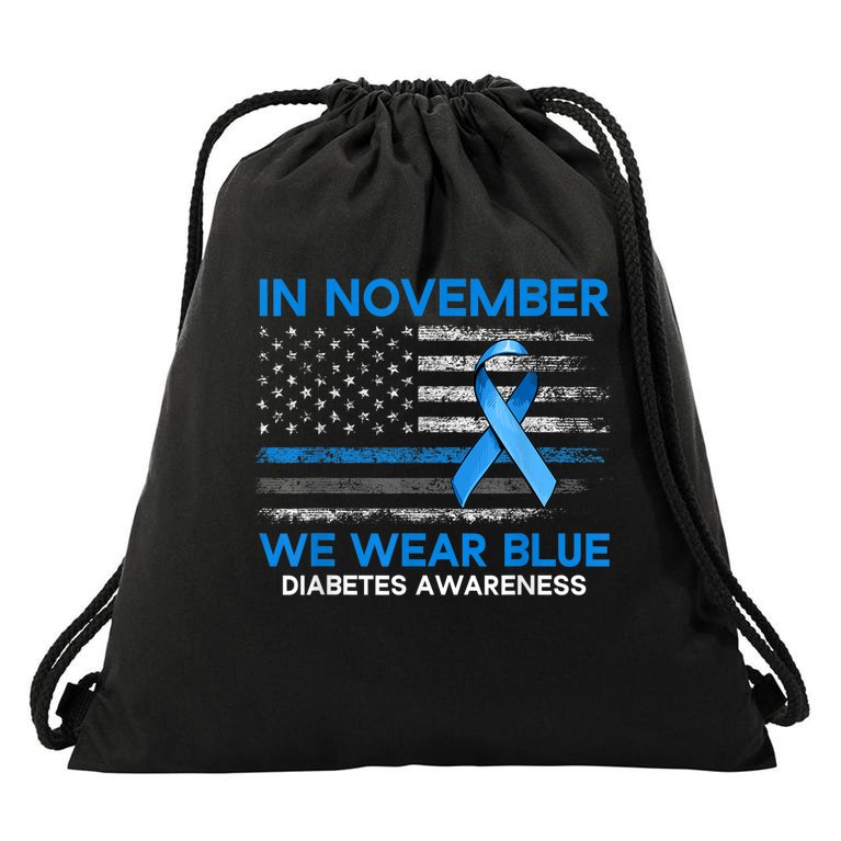 Type 1 Diabetes Awareness American US Flag Blue Ribbon Gifts Drawstring Bag