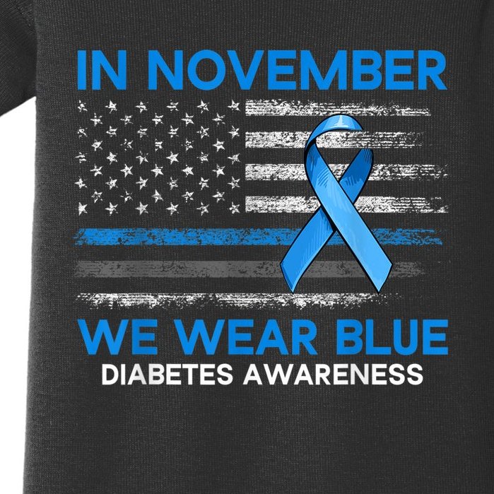 Type 1 Diabetes Awareness American US Flag Blue Ribbon Gifts Baby Bodysuit