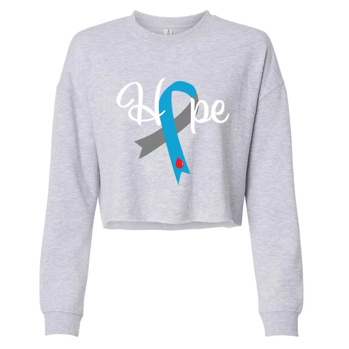 Type 1 Diabetes Gift Hope Blue Grey Awareness Ribbon Gift Cropped Pullover Crew