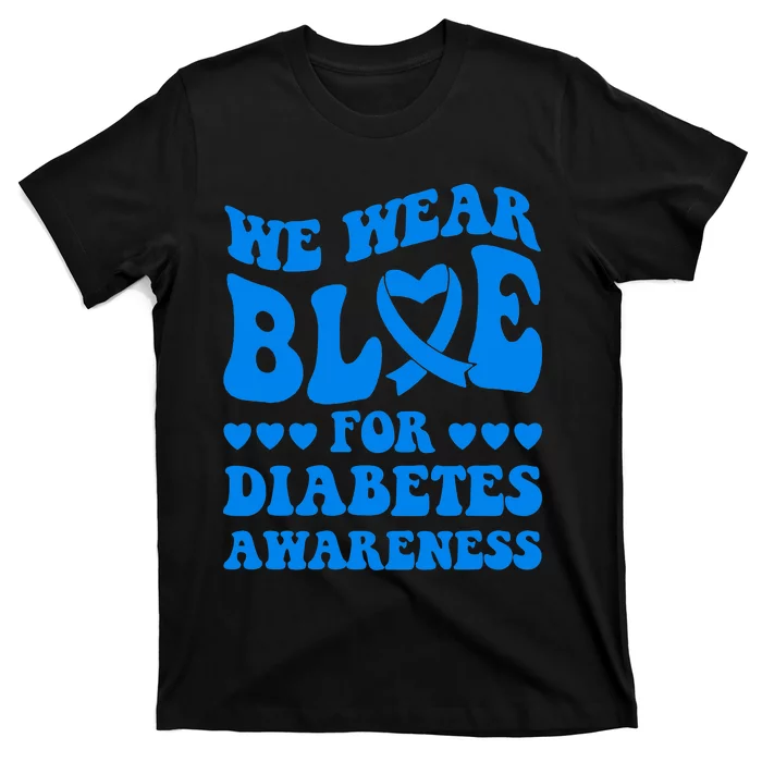 Type 1 Diabetes Awareness Month Bleached Rainbow Blue Ribbon T-Shirt