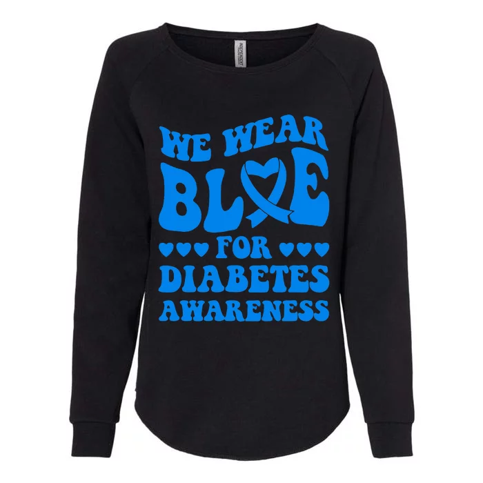 Type 1 Diabetes Awareness Month Bleached Rainbow Blue Ribbon Womens California Wash Sweatshirt