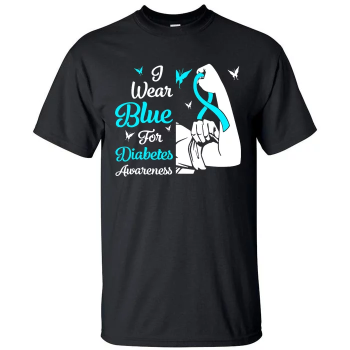 Type 1 Diabetes Awareness Bleached Rainbow Blue Ribbon Tall T-Shirt