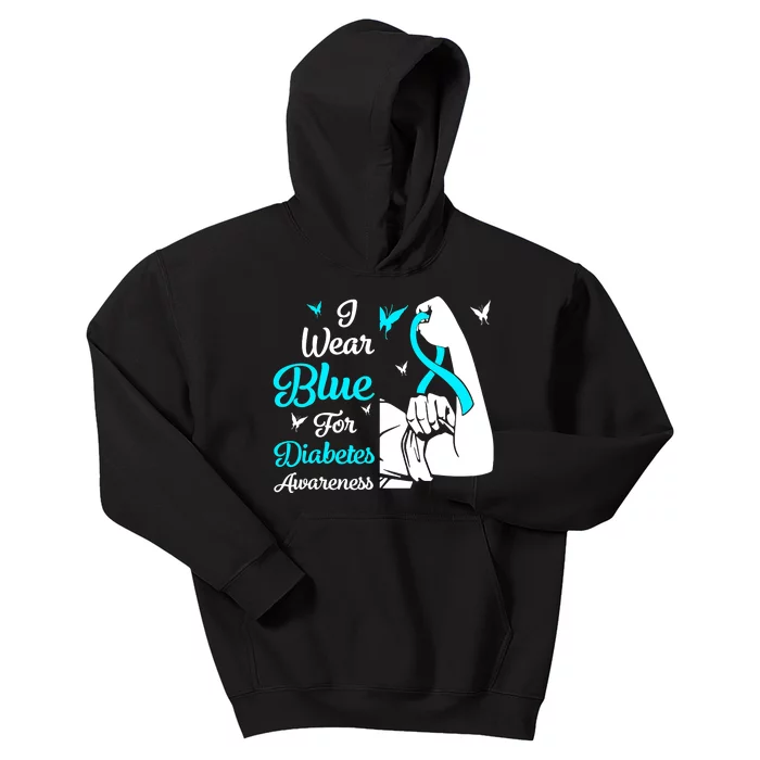 Type 1 Diabetes Awareness Bleached Rainbow Blue Ribbon Kids Hoodie