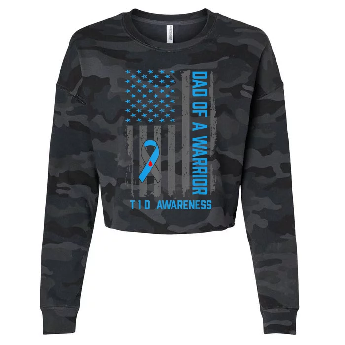 Type 1 Diabetes Awareness T1D Dad of Warrior Type 1 Diabetic Cropped Pullover Crew