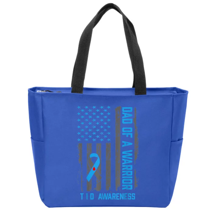 Type 1 Diabetes Awareness T1D Dad of Warrior Type 1 Diabetic Zip Tote Bag