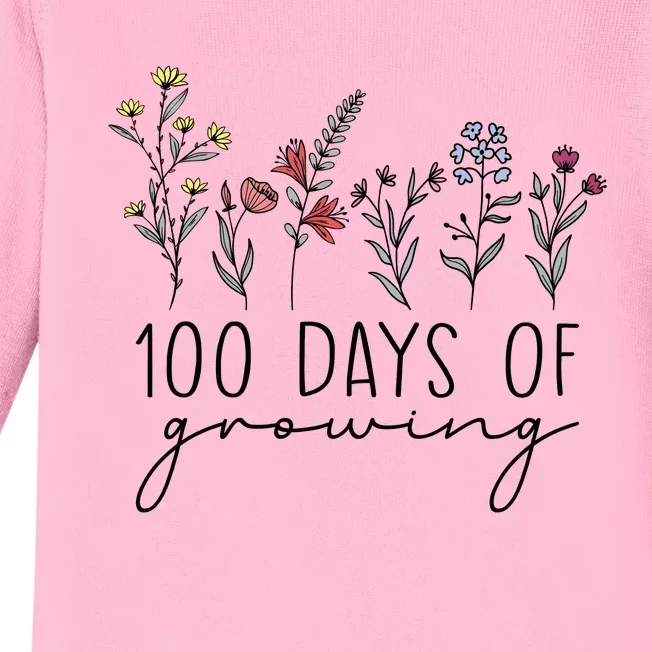 Teacher 100 Days Of Growing Baby Long Sleeve Bodysuit