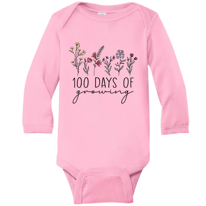 Teacher 100 Days Of Growing Baby Long Sleeve Bodysuit