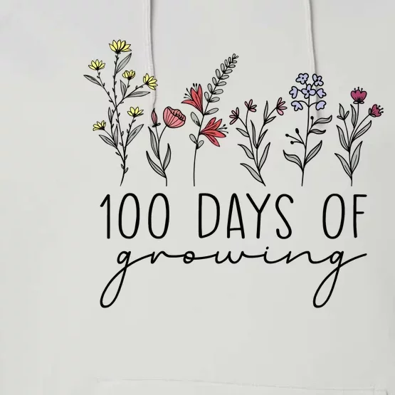 Teacher 100 Days Of Growing Performance Fleece Hoodie