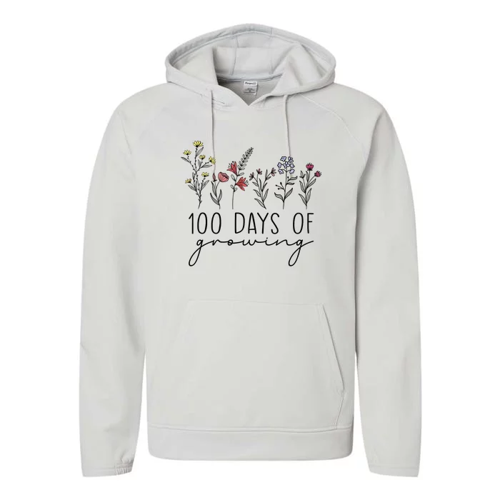 Teacher 100 Days Of Growing Performance Fleece Hoodie