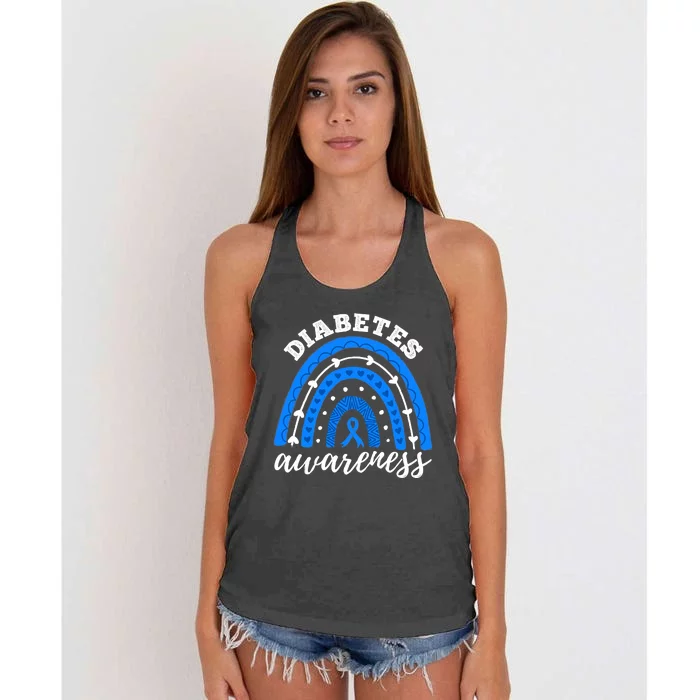 Type 1 Diabetes Awareness Ribbon T1D Blue Leopard Rainbow Women's Knotted Racerback Tank