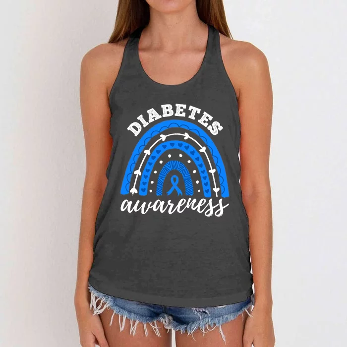 Type 1 Diabetes Awareness Ribbon T1D Blue Leopard Rainbow Women's Knotted Racerback Tank