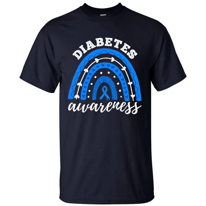 Type 1 Diabetes Awareness Ribbon T1D Blue Leopard Rainbow Tall T-Shirt