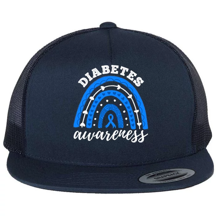 Type 1 Diabetes Awareness Ribbon T1D Blue Leopard Rainbow Flat Bill Trucker Hat