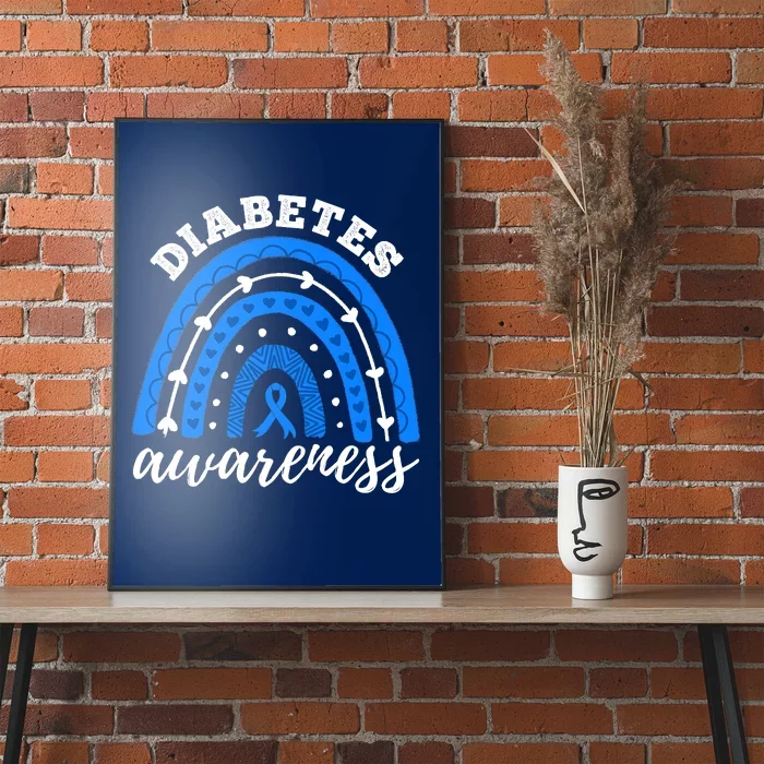 Type 1 Diabetes Awareness Ribbon T1D Blue Leopard Rainbow Poster