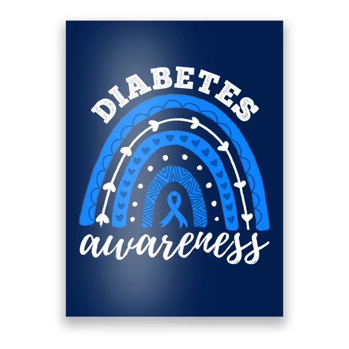 Type 1 Diabetes Awareness Ribbon T1D Blue Leopard Rainbow Poster