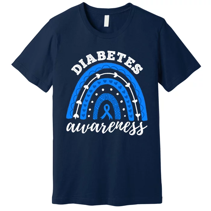 Type 1 Diabetes Awareness Ribbon T1D Blue Leopard Rainbow Premium T-Shirt