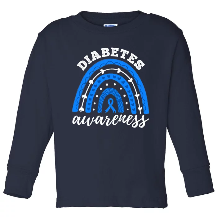 Type 1 Diabetes Awareness Ribbon T1D Blue Leopard Rainbow Toddler Long Sleeve Shirt