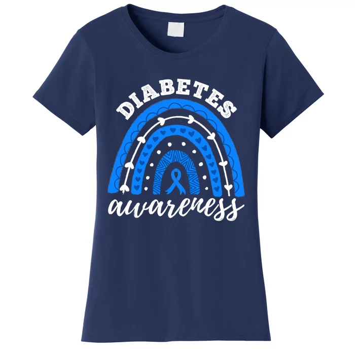 Type 1 Diabetes Awareness Ribbon T1D Blue Leopard Rainbow Women's T-Shirt