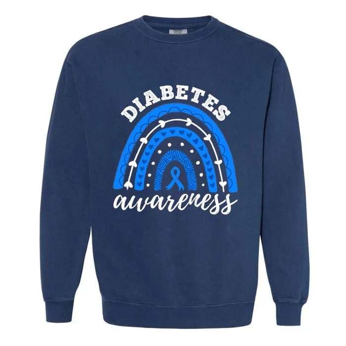 Type 1 Diabetes Awareness Ribbon T1D Blue Leopard Rainbow Garment-Dyed Sweatshirt