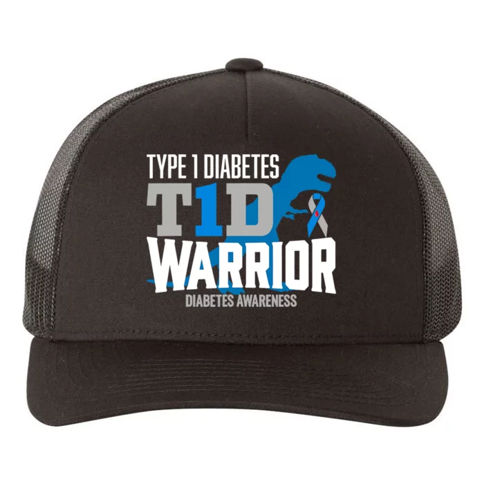 Type 1 Diabetes Awareness Ribbon T1D T Rex Dinosaur Yupoong Adult 5-Panel Trucker Hat