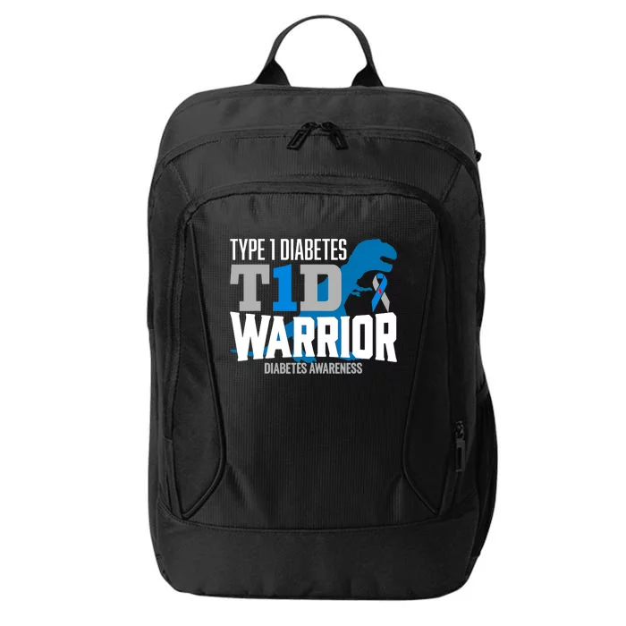 Type 1 Diabetes Awareness Ribbon T1D T Rex Dinosaur City Backpack