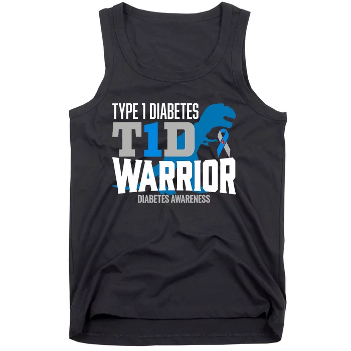 Type 1 Diabetes Awareness Ribbon T1D T Rex Dinosaur Tank Top