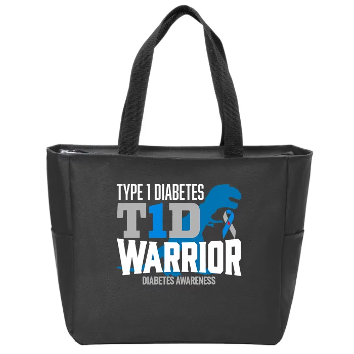 Type 1 Diabetes Awareness Ribbon T1D T Rex Dinosaur Zip Tote Bag