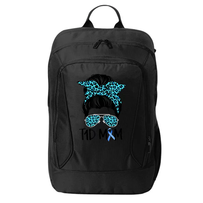 Type 1 Diabetes Awareness T1D Mom Messy Bun Blue Ribbon City Backpack