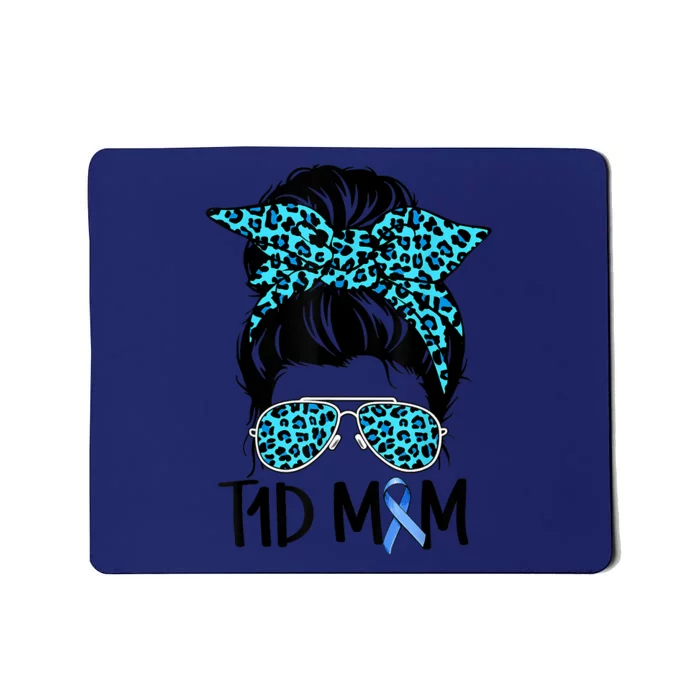 Type 1 Diabetes Awareness T1D Mom Messy Bun Blue Ribbon Mousepad