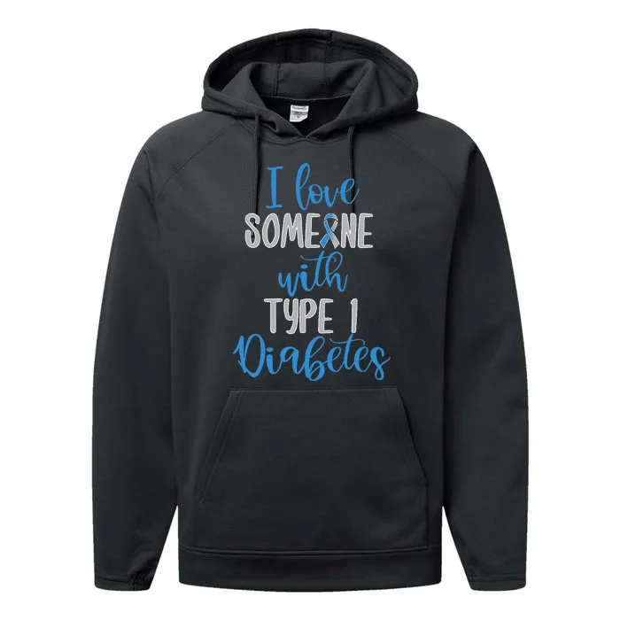 Type 1 Diabetes Love Juvenile Diabetes Blue Awareness Ribbon Performance Fleece Hoodie