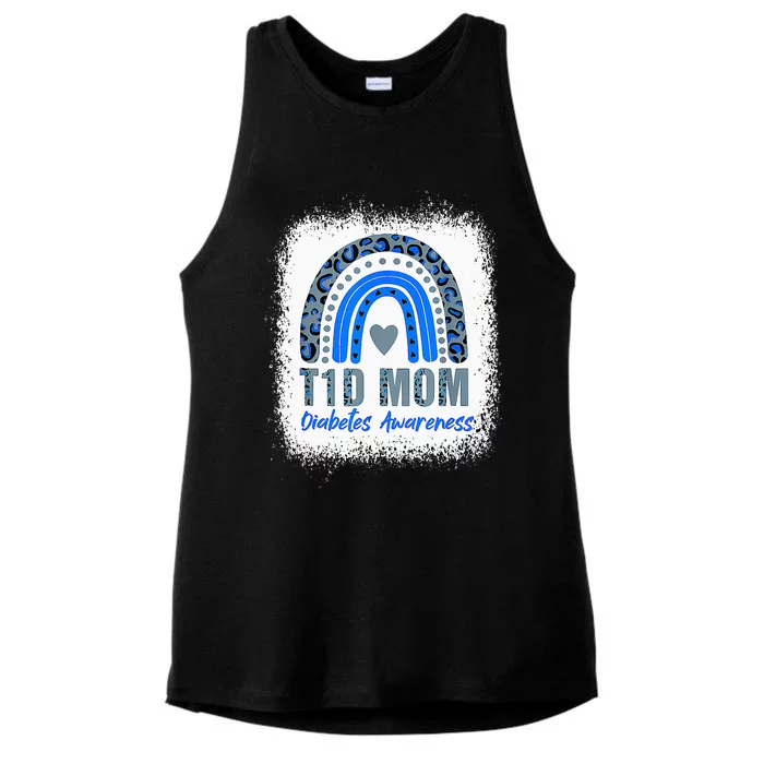 Type 1 Diabetes T1D Mom Diabetes Awareness Leopard Rainbow Ladies Tri-Blend Wicking Tank