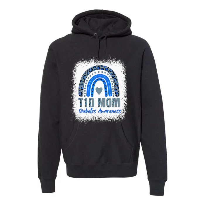 Type 1 Diabetes T1D Mom Diabetes Awareness Leopard Rainbow Premium Hoodie