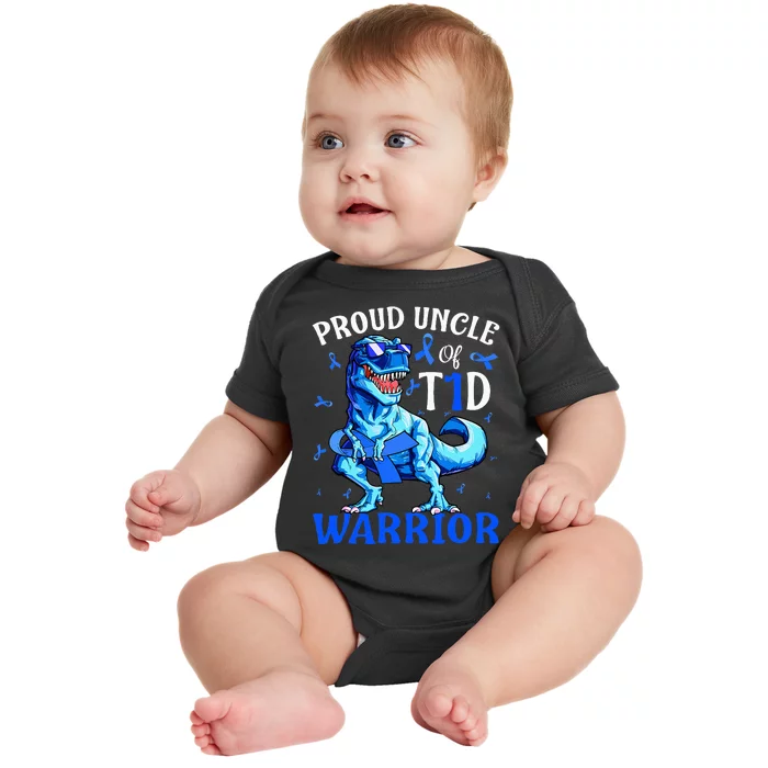 Type 1 Diabetes  Proud Uncle Of A T1D Warrior Dinosaur Baby Bodysuit