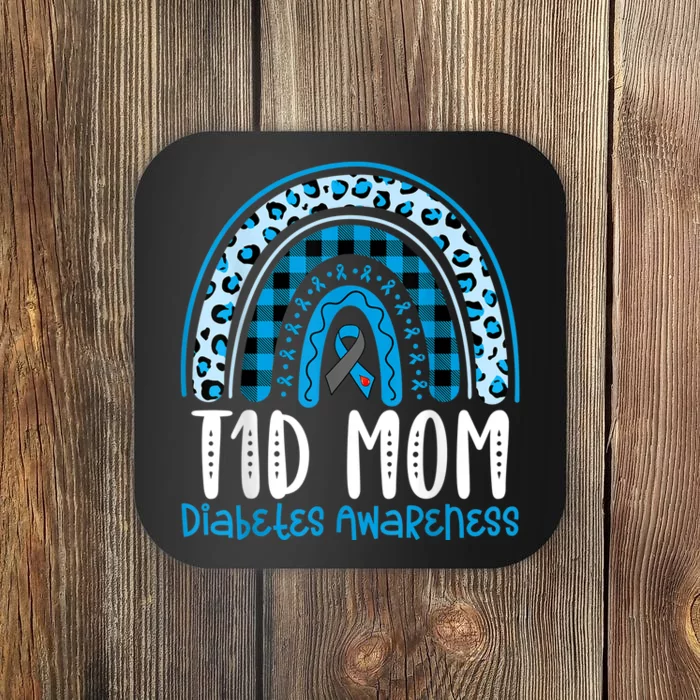 Type 1 Diabetes Awareness T1D Mom Blue Ribbon Rainbow Coaster