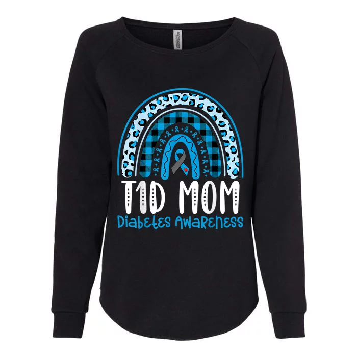 Type 1 Diabetes Awareness T1D Mom Blue Ribbon Rainbow Womens California Wash Sweatshirt