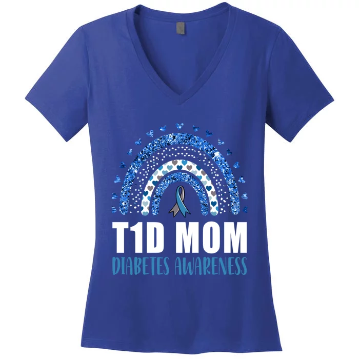 Type 1 Diabetes T1d Mom Diabetes Awareness Rainbow Gift Women's V-Neck T-Shirt