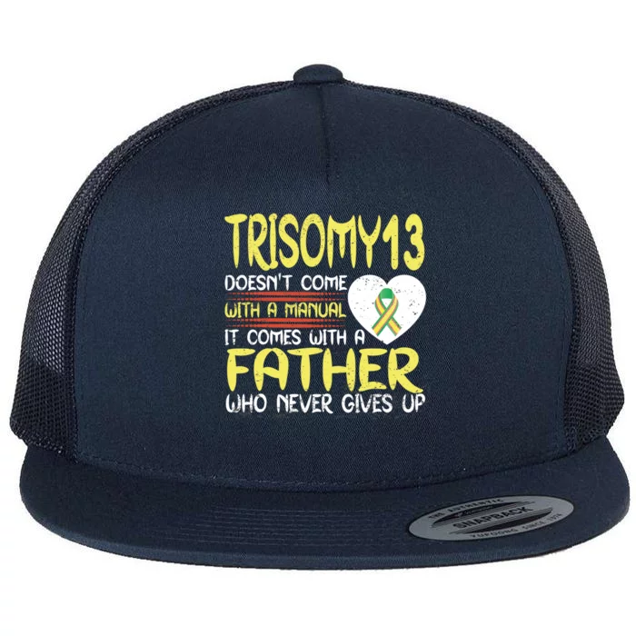 Trisomy 13 Gift Father Who Never Gives Up Ribbon Awareness Funny Gift Flat Bill Trucker Hat