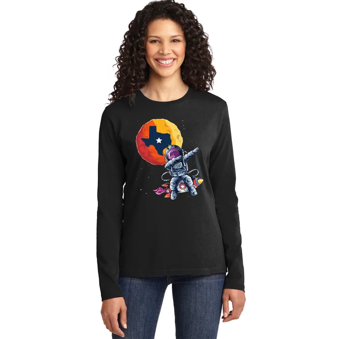 Texas 1965 Houston City Space Dabbing Astronaut Ladies Long Sleeve Shirt