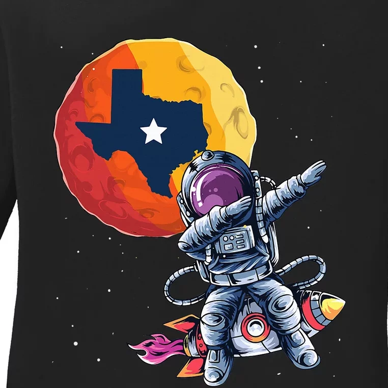 Texas 1965 Houston City Space Dabbing Astronaut Ladies Long Sleeve Shirt