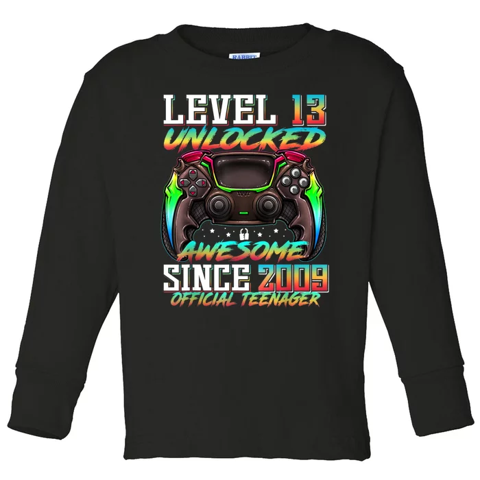 Teenager 13 Level 13 Unlocked Awesome Since 2009 Toddler Long Sleeve Shirt