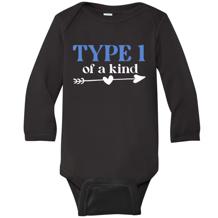 Type 1 Of A Kind T1D Warrior Diabetes Awareness Blue Ribbon Baby Long Sleeve Bodysuit